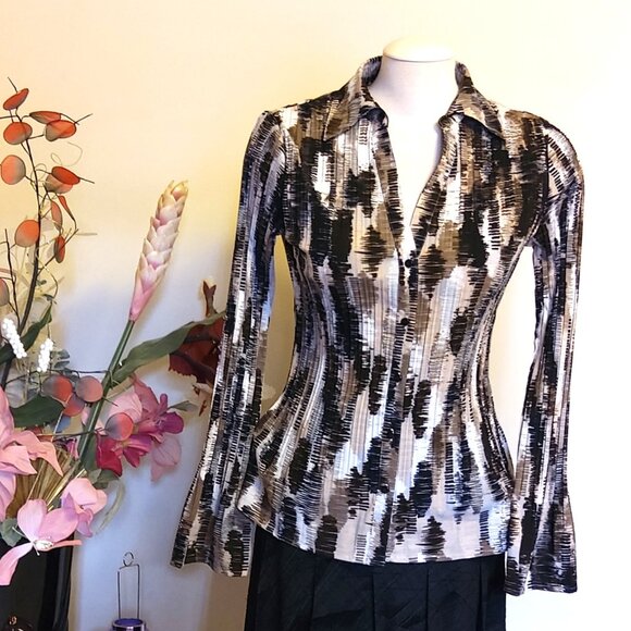 NWOT Women’s Long Sleeve Loose Shirts Pleated Blouses Tops Office Work M 8 10 - Picture 3 of 7